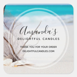 Sandy Beach met witte zeeschelpen Business Vierkante Sticker