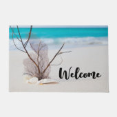 Sandy Beach met witte zeeschelpen Welkom Deurmat (Voorkant)
