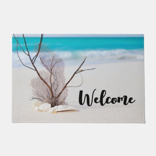 Sandy Beach met witte zeeschelpen Welkom Deurmat (Voorkant)
