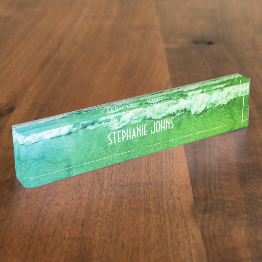 Sandy Beach Ocean Green Abstract Custom Name Cute Naambordje (Zijkant)