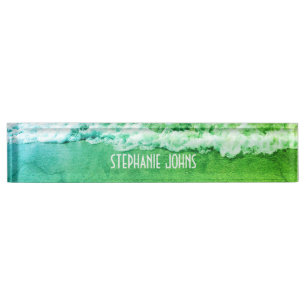 Sandy Beach Ocean Green Abstract Custom Name Cute Naambordje
