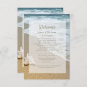 Sandy Beach Ocean Seashell Weddenschap Welkom Informatiekaartje (Voorkant / Achterkant)