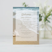 Sandy Beach Ocean Seashell Weddenschap Welkom Informatiekaartje (Staand voorkant)