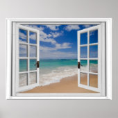 Sandy Beach Ocean Uitzicht Faux Window Poster (Voorkant)