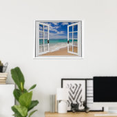 Sandy Beach Ocean Uitzicht Faux Window Poster (Thuiskantoor)