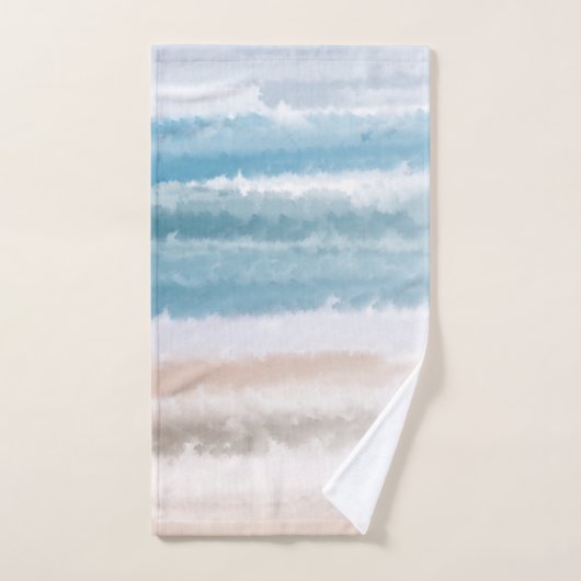 Sandy Beach Ocean Waves Abstracte Waterverf Bad Handdoek (Handdoek)