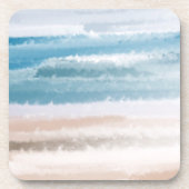 Sandy Beach Ocean Waves Abstracte Waterverf Bier Onderzetter (Voorkant)
