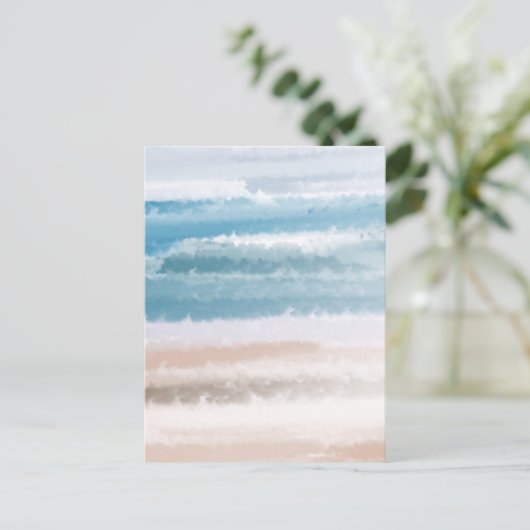 Sandy Beach Ocean Waves Abstracte Waterverf Briefkaart (Staand voorkant)