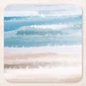Sandy Beach Ocean Waves Abstracte Waterverf Kartonnen Onderzetters (Voorkant)