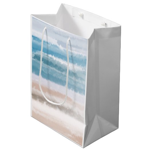 Sandy Beach Ocean Waves Abstracte Waterverf Medium Cadeauzakje (Voorkant Gekanteld)