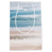 Sandy Beach Ocean Waves Abstracte Waterverf Medium Cadeauzakje (Voorkant)