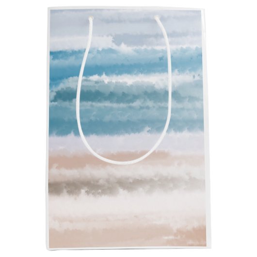 Sandy Beach Ocean Waves Abstracte Waterverf Medium Cadeauzakje (Voorkant)