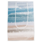 Sandy Beach Ocean Waves Abstracte Waterverf Medium Cadeauzakje (Achterkant)