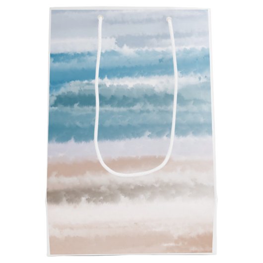 Sandy Beach Ocean Waves Abstracte Waterverf Medium Cadeauzakje (Achterkant)