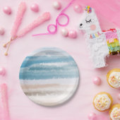 Sandy Beach Ocean Waves Abstracte Waterverf Papieren Bordje (Feest)