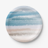 Sandy Beach Ocean Waves Abstracte Waterverf Papieren Bordje (Voorkant)