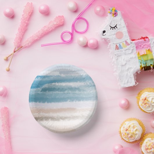 Sandy Beach Ocean Waves Abstracte Waterverf Papieren Kommen (Feest)