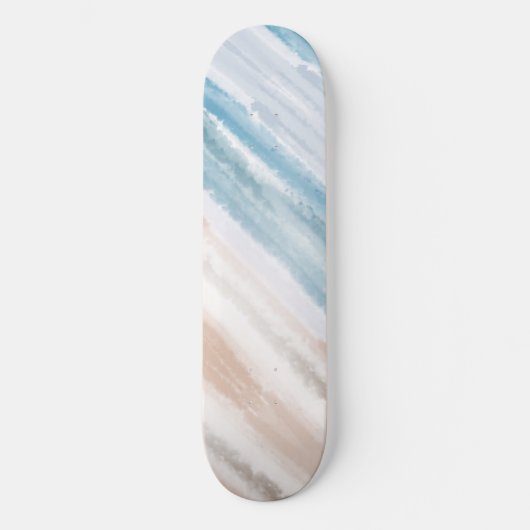 Sandy Beach Ocean Waves Abstracte Waterverf Persoonlijk Skateboard (Voorkant)