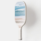 Sandy Beach Ocean Waves Abstracte Waterverf Pickleball Paddle (Links)