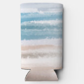 Sandy Beach Ocean Waves Abstracte Waterverf Seltzer Blikjeskoeler (Achterkant)