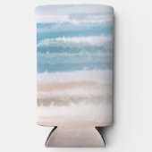 Sandy Beach Ocean Waves Abstracte Waterverf Seltzer Blikjeskoeler (Voorkant)