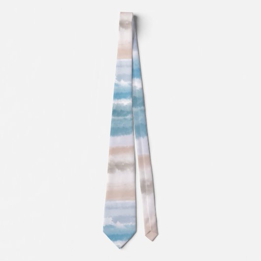 Sandy Beach Ocean Waves Abstracte Waterverf Stropdas (Voorkant)