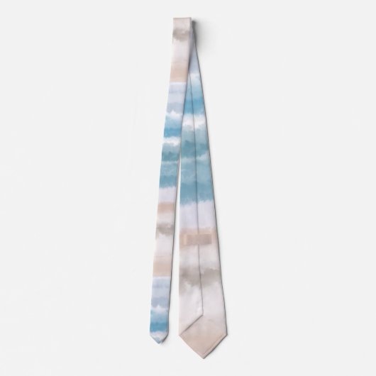 Sandy Beach Ocean Waves Abstracte Waterverf Stropdas (Achterkant)