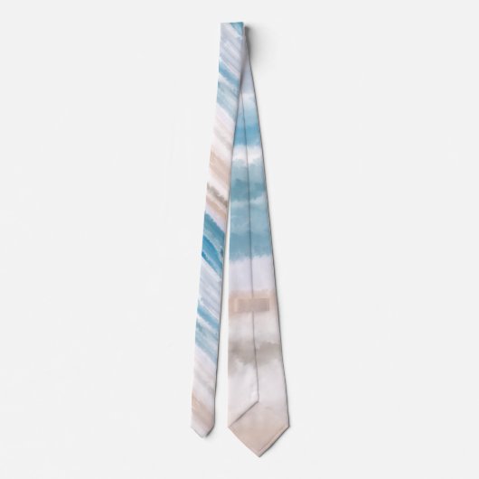 Sandy Beach Ocean Waves Abstracte Waterverf Stropdas (Achterkant)