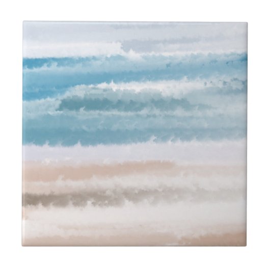 Sandy Beach Ocean Waves Abstracte Waterverf Tegeltje (Voorkant)