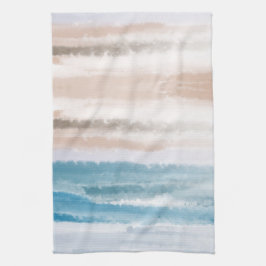 Sandy Beach Ocean Waves Abstracte Waterverf Theedoek