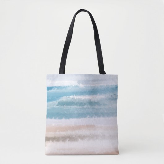 Sandy Beach Ocean Waves Abstracte Waterverf Tote Bag (Voorkant)
