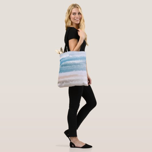 Sandy Beach Ocean Waves Abstracte Waterverf Tote Bag (Op model)