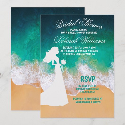 Sandy Beach Ocean Waves Bridal Shower Feestdagenkaart (Voorkant / Achterkant)