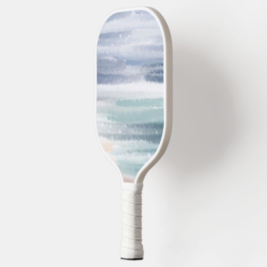 Sandy Beach Ocean Waves Cloudy Sky Abstract Pickleball Paddle (Links)