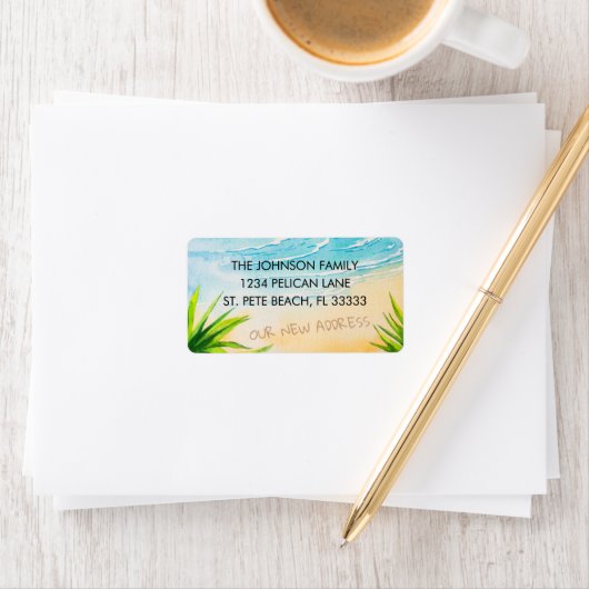 Sandy Beach Ocean Waves Nieuw adres Etiket (Insitu)