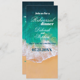 Sandy Beach Ocean Waves Rehearsal Dinner Kaart