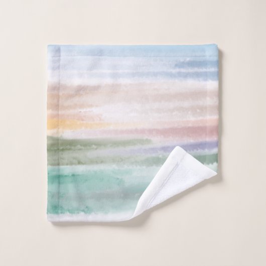 Sandy Beach Ocean Waves Sunset Abstracte Waterverf Bad Handdoek (Wasdoekje)