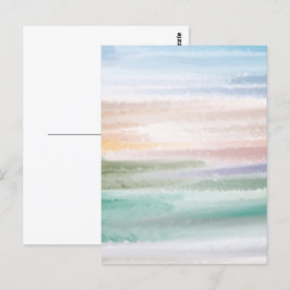 Sandy Beach Ocean Waves Sunset Abstracte Waterverf Briefkaart