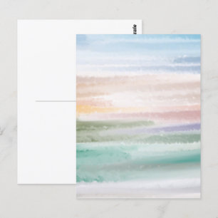 Sandy Beach Ocean Waves Sunset Abstracte Waterverf Briefkaart