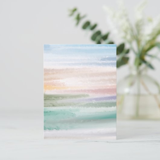 Sandy Beach Ocean Waves Sunset Abstracte Waterverf Briefkaart (Staand voorkant)