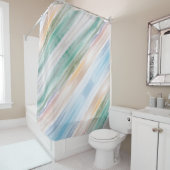 Sandy Beach Ocean Waves Sunset Abstracte Waterverf Douchegordijn (In situ)