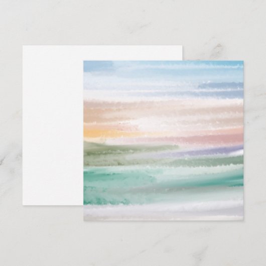 Sandy Beach Ocean Waves Sunset Abstracte Waterverf Feestdagenkaart (Voorkant / Achterkant)