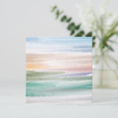 Sandy Beach Ocean Waves Sunset Abstracte Waterverf Feestdagenkaart (Staand voorkant)