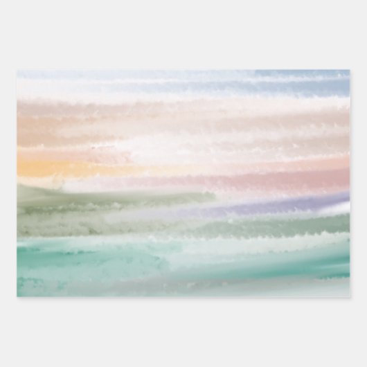 Sandy Beach Ocean Waves Sunset Abstracte Waterverf Inpakpapier Vel (Voorkant 3)