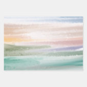 Sandy Beach Ocean Waves Sunset Abstracte Waterverf Inpakpapier Vel (Voorkant 2)