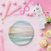 Sandy Beach Ocean Waves Sunset Abstracte Waterverf Papieren Bordje (Feest)