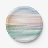 Sandy Beach Ocean Waves Sunset Abstracte Waterverf Papieren Bordje (Voorkant)