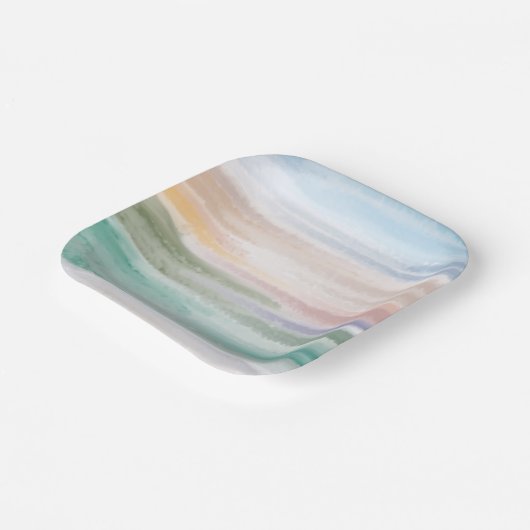Sandy Beach Ocean Waves Sunset Abstracte Waterverf Papieren Bordje (Gebogen)