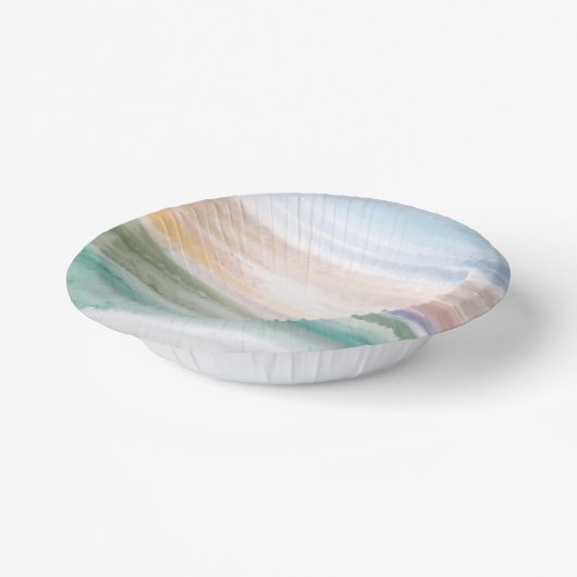 Sandy Beach Ocean Waves Sunset Abstracte Waterverf Papieren Kommen (Gebogen)