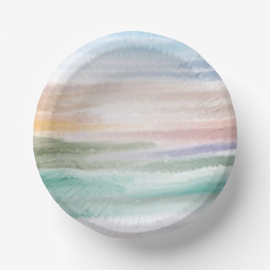 Sandy Beach Ocean Waves Sunset Abstracte Waterverf Papieren Kommen (Voorkant)